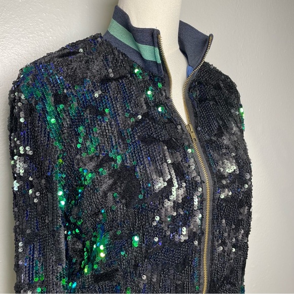 Y2K Blue Green Sequin Bomber Jacket Zip Front Women’s Size S - Picture 15 of 15